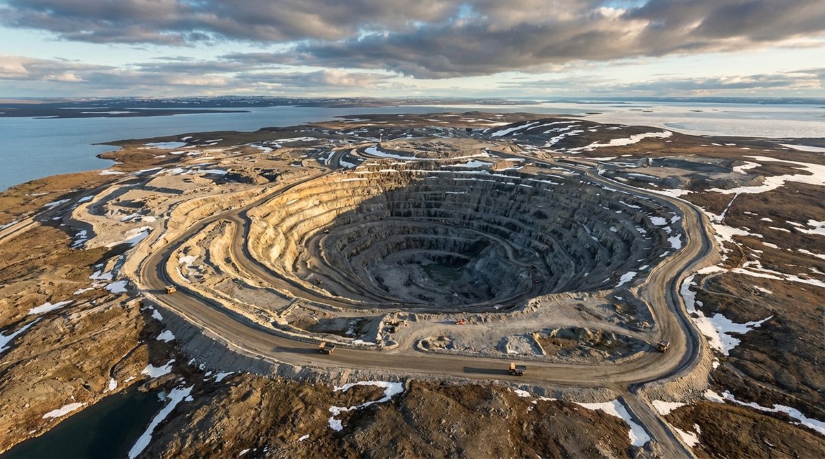 Aerial view of a Canadian diamond mine in the Northwest Territories tundra