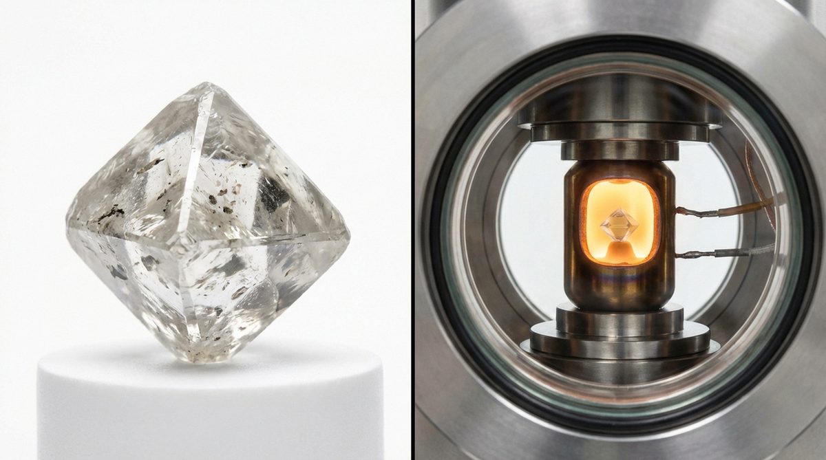 Lab-grown diamond next to a natural Canadian diamond for comparison