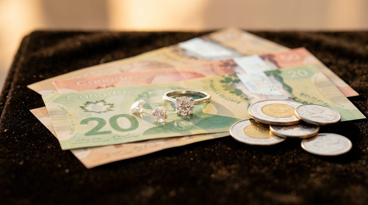 Assortment of loose polished diamonds of varying carat weights displayed on a gradient background
